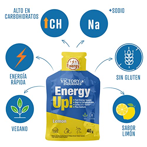 VICTORY ENDURANCE Energy Up Gel Cafeína Sabor Limón con Plus de Sodio, Energía Inmediata, 40 G, Paquete de 24