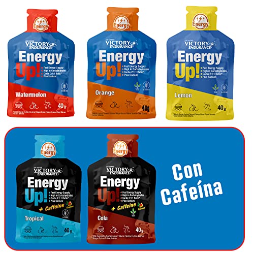 VICTORY ENDURANCE Energy Up Gel Cafeína Sabor Limón con Plus de Sodio, Energía Inmediata, 40 G, Paquete de 24