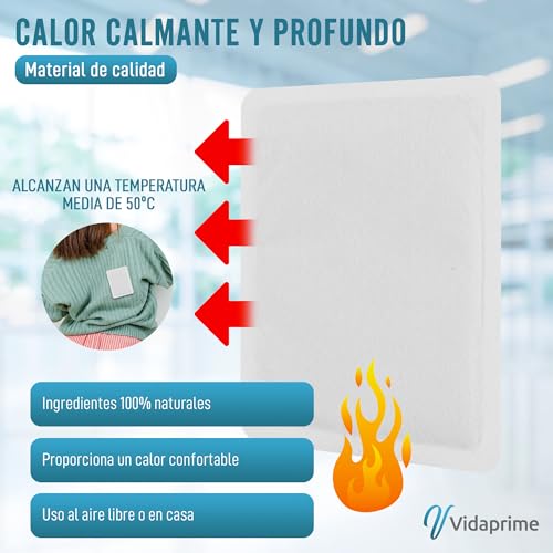 Vidaprime Pack x10 Parches de Calor para la Espalda Cuello y Hombros CALOR CALMANTE PROFUNDO - Parches Calor Lumbar INSTANTÁNEO ADHESIVO - Parches Térmicos lumbares Dolor Muscular ALIVIO LAS 24 HORAS