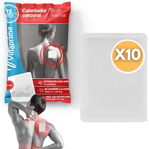 Vidaprime Pack x10 Parches de Calor para la Espalda Cuello y Hombros CALOR CALMANTE PROFUNDO - Parches Calor Lumbar INSTANTÁNEO ADHESIVO - Parches Térmicos lumbares Dolor Muscular ALIVIO LAS 24 HORAS