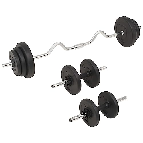 vidaXL Juego de mancuernas y mancuernas con placa de peso libre, artículos deportivos, ejercicio, levantamiento de pesas, entrenamiento, pecho, bíceps, brazo, 66 libras