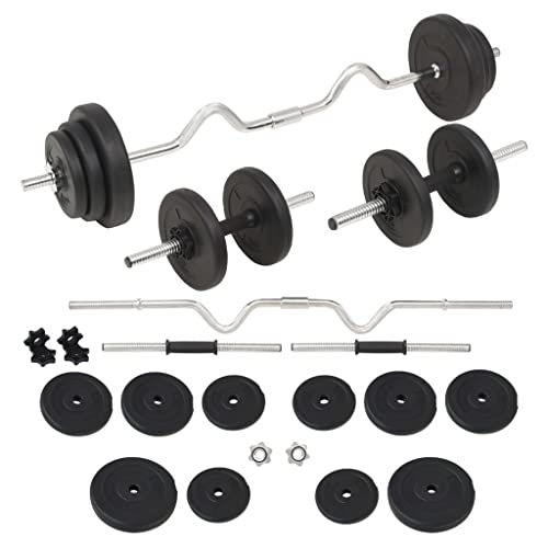 vidaXL Juego de mancuernas y mancuernas con placa de peso libre, artículos deportivos, ejercicio, levantamiento de pesas, entrenamiento, pecho, bíceps, brazo, 66 libras