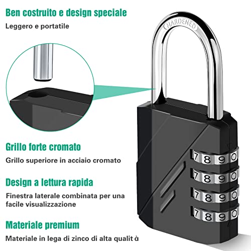 Vinabo Candado de combinación,Candado de combinación de seguridad,Candado de armario de gimnasio,Cerraduras exteriores con combinación de 4 dígitos para clasificadores, mochilas, armario,negro