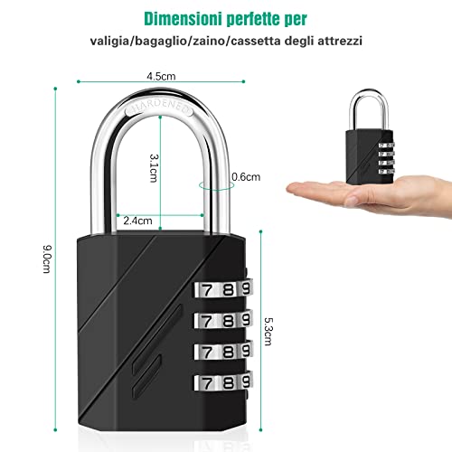 Vinabo Candado de combinación,Candado de combinación de seguridad,Candado de armario de gimnasio,Cerraduras exteriores con combinación de 4 dígitos para clasificadores, mochilas, armario,negro