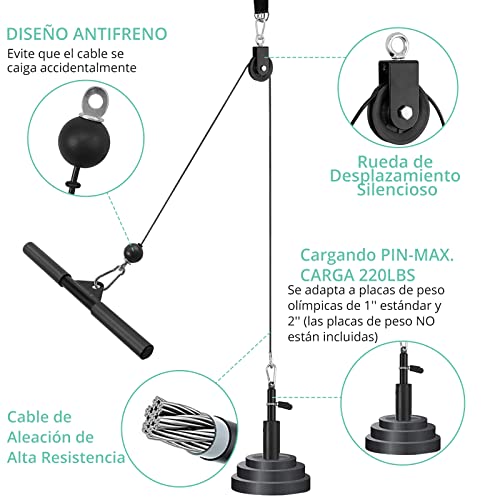 VINTEAM Kit de Cables de Poleas Sistema de Polea Gimnacio para Trabajar Bíceps, Tríceps, Hombros, Espalda Entrenamiento en Casa