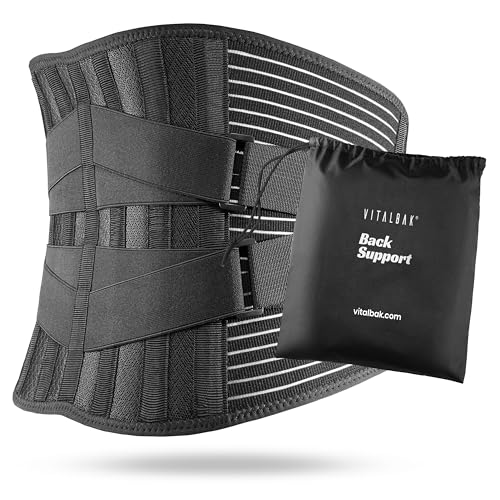 Vitalbak Faja Lumbar para Hombre y Mujer - Faja Lumbar Trabajo Transpirable - Estabiliza y ofrece Apoyo con 6 varillas de soporte - Cinturón Lumbar con Doble Ajuste - Gratis Bolsa de Transporte