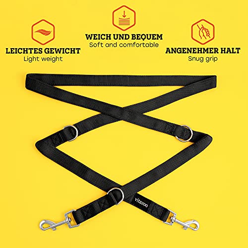 vitazoo Correa de Perro en Negro Grafito, Resistente y Ajustable en 3 Longitudes (1,4 m - 2,1 m) | con 2 años de garantía de satisfacción | Correa para Perro, Correa Doble, Fabricada