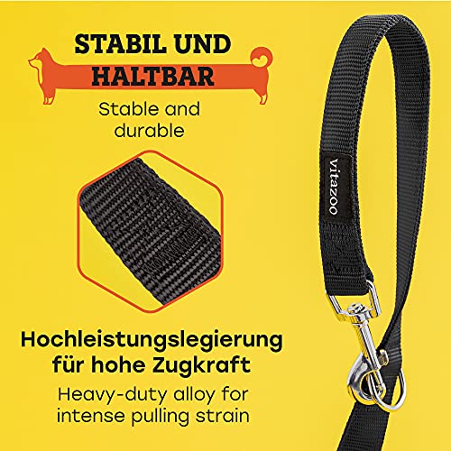 vitazoo Correa de Perro en Negro Grafito, Resistente y Ajustable en 3 Longitudes (1,4 m - 2,1 m) | con 2 años de garantía de satisfacción | Correa para Perro, Correa Doble, Fabricada