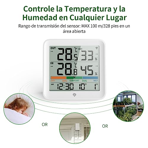 VOCOO Termómetro Higrómetro Interiores y Exteriors, digital Medidor de Humedad Temperatura estación meteorológica con 1 Sensor Inalámbrico Remoto,Interruptor ℃/℉, luz de Fondo