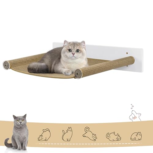 VORTZT Juego de Paruqe Gatos en Pared, Capacidad 10 kg, Hamaca para Gatos, Rascador Gatos de Sisal, Puente de Gato con Plataforma, Escaleras para Gatos, Blanco