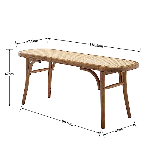 Wahson Banco de Comedor Madera Banco de Rattan, Banco Otomano de Pasillo Reposapiés Banco de Cocina para Salón/Entrada, Madera Natural