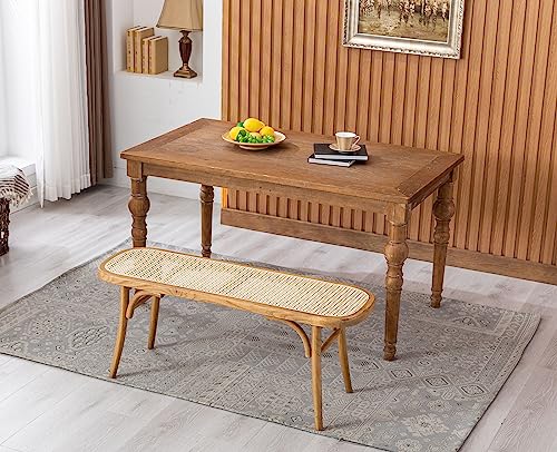 Wahson Banco de Comedor Madera Banco de Rattan, Banco Otomano de Pasillo Reposapiés Banco de Cocina para Salón/Entrada, Madera Natural