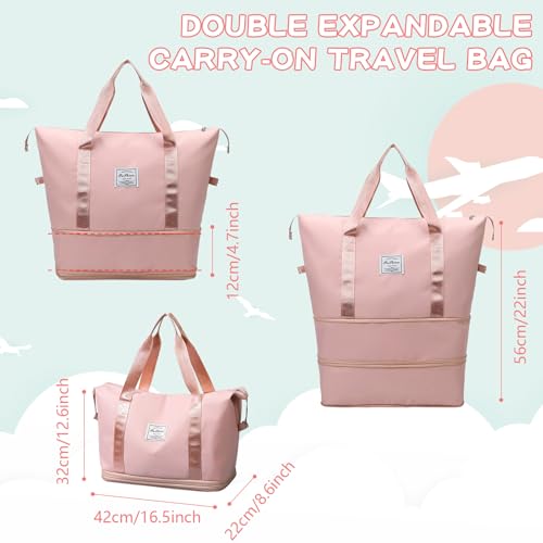 Wasarmir Bolsa de Viaje Plegable, Bolsa Deporte Impermeable con Bolsa Húmeda, Expandible Bolsas de Viaje Mujer Fin de Semana, Ligera Bolsa Gimnasio Bolsa de Mano para Deporte, Vacaciones, Rosa