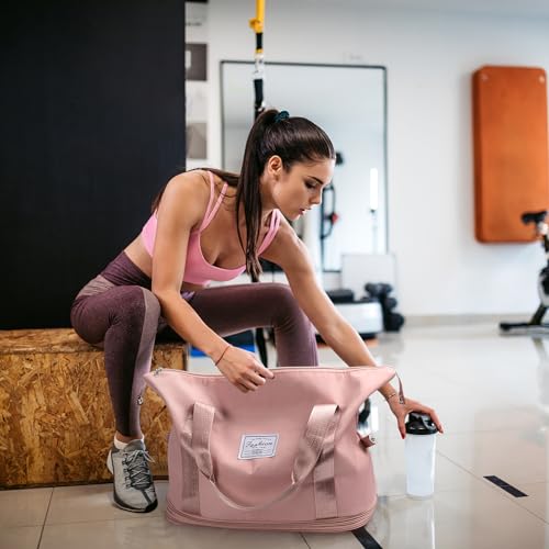 Wasarmir Bolsa de Viaje Plegable, Bolsa Deporte Impermeable con Bolsa Húmeda, Expandible Bolsas de Viaje Mujer Fin de Semana, Ligera Bolsa Gimnasio Bolsa de Mano para Deporte, Vacaciones, Rosa