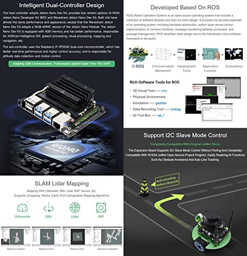 Waveshare JetBot Professional Version Ros AI Kit, Dual Controllers AI Robot, Lidar Mapping, Vision Processing, Includes Official Jetson Nano Developer Kit (B01) (Not Support Nano 2GB)