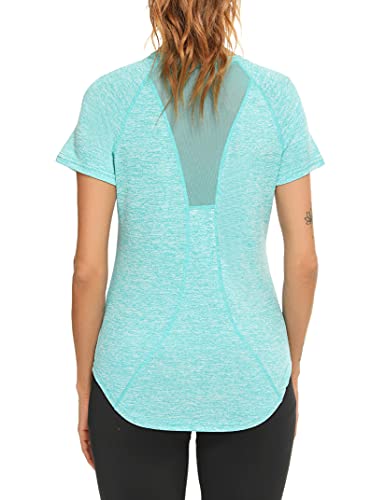 Wayleb Camiseta Deportivo Mujer Camiseta de Manga Corta Camiseta Holgada de Secado Rápido Camisetas de Malla Mujer Yoga Fitness Top Ropa Deportiva Entrenamiento Atlético