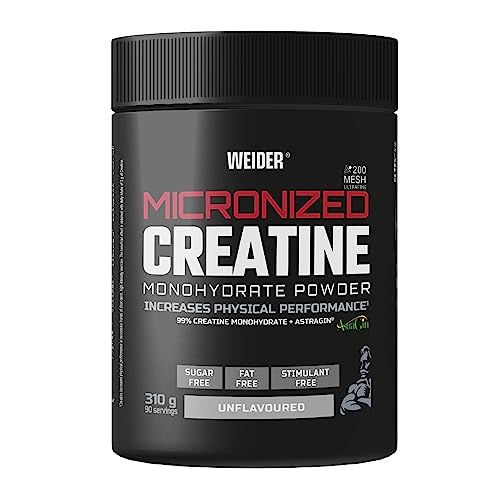 Weider Micronized Creatine Monohydrate Powder (310g) Sabor Neutro. 99% Monohidrato de Creatina 200 Mesh con AstraGin, Sin Azúcar, Sin Grasa, Sin Estimulante, Vegano, Aumento del Rendimiento Físico