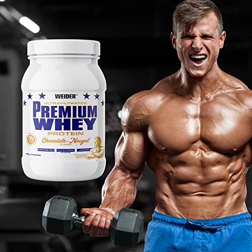 Weider Premium Whey Protein (810g). Sabor Chocolate-Nougat. Proteínas de Concentrado + 20% de Aislado de Proteina de Suero de Leche (CFM). Con L-Glutamina y Vitamina B6. Sin aspartamo.