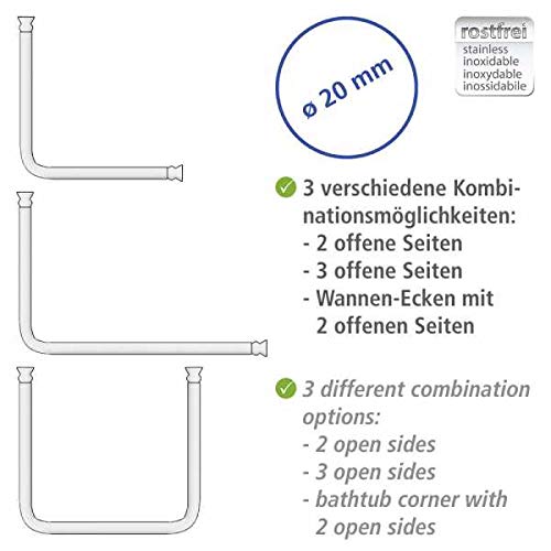 WENKO Barra angular universal cromado - varias longitudes, Ø 2 cm, Aluminio, 2 x 2 cm, Cromo