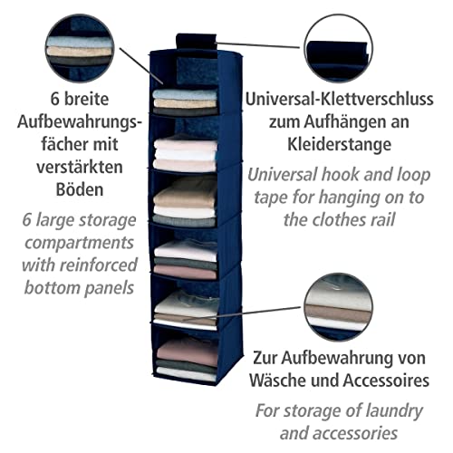 WENKO Organizador de ropa colgante Air - 6 compartimentos, Polipropileno, 30 x 122 x 30 cm, Azul