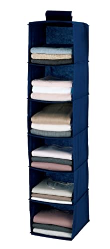 WENKO Organizador de ropa colgante Air - 6 compartimentos, Polipropileno, 30 x 122 x 30 cm, Azul