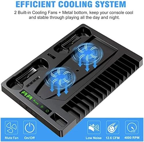 WikiMark Soporte para PS5 con 2 Ventiladores de Refrigeración, Cargador Rápido para 2 Mandos PS5, Soporte para Auriculares PS5, 2 Salidas USB y 1 Salida USB-C Delanteras, Indicadores LED de Carga.