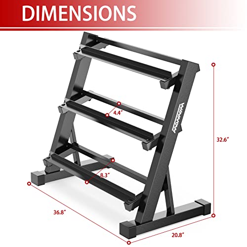 WINNOW, estante para mancuernas de 3 niveles, gimnasio en casa, soporte de almacenamiento para mancuernas, estante de almacenamiento de pesas para mancuernas