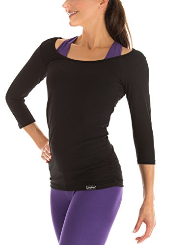 Winshape WS4 - Camiseta para Mujer con Mangas de 3/4 Yoga, Pilates, Mujer, Color Negro, tamaño Extra-Large