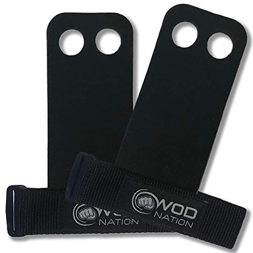 WOD Nation Empuñaduras de Gimnasia con Barra Entrenamiento de dominadas, Pesas Rusas, Anillos de Gimnasia (Negro - pequeño)