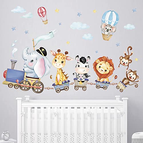 wondever Pegatinas de Pared Safari Animales Tren Adhesivos Pared Decorativos Animales de la Jungla Elefante Jirafa Vinilos Pared para Habitación Infantiles Niños Bebés Guardería