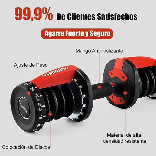 Wonduu Mancuernas Ajustables Pack 2 Pesas Profesionales 4Kg a 41Kg Pesas Ajustables Antideslizantes para Ejercicio y Gimnasio en Casa, Kit Mancuernas con Ajuste Rápido para Fitness y Musculación