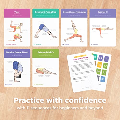 WorkoutLabs Tarjetas plásticas de Yoga con Lengua sánscrito para Estudio Visual, secuenciación de Clases, práctica con posturas, Ejercicios de respiración y meditación (Juego Completo)