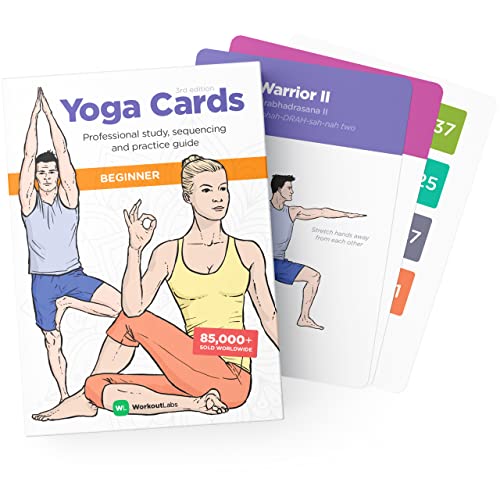 WorkoutLabs Tarjetas plásticas de Yoga con Lengua sánscrito para Principiante Estudio Visual, secuenciación de Clases, práctica con posturas, Ejercicios de respiración y meditación