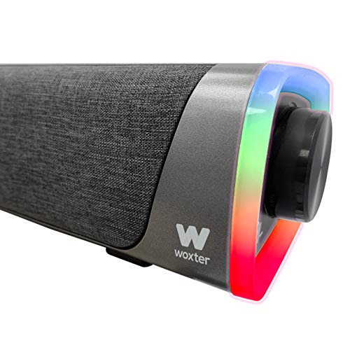 Woxter Big Bass 320 - Barra de Sonido con Potencia de 20W (Retroiluminados RGB, 3,5 mm, PC/PS4/Xbox/TV/Móvil/Tablet), Alimentado por USB, Color Negro