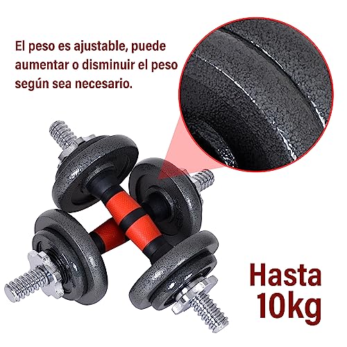 Wueps Juego de Pesas Hierro con Barra y Maletín de Almacenamiento, Mancuernas de Hierro Ajustables de Peso, Recubrimiento Resistente, Agarre Ergonómico, Fácil Montaje, Kit Gimnasio en Casa