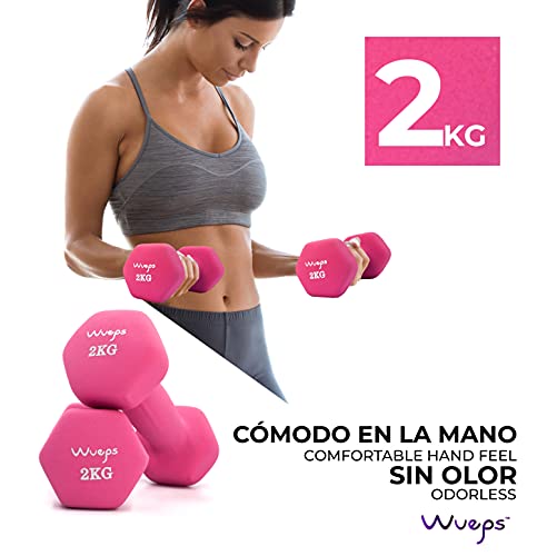 Wueps™ | Pesas y Mancuernas de Neopreno (Vendido en Pares) para Hacer tu Gimnasio en casa, Mancuernas con Revestimiento de Neopreno, Mancuernas Antideslizantes (Rosa/Pink - 2Kg)