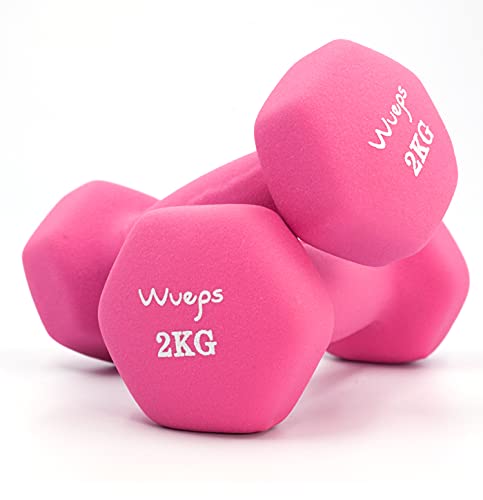 Wueps™ | Pesas y Mancuernas de Neopreno (Vendido en Pares) para Hacer tu Gimnasio en casa, Mancuernas con Revestimiento de Neopreno, Mancuernas Antideslizantes (Rosa/Pink - 2Kg)