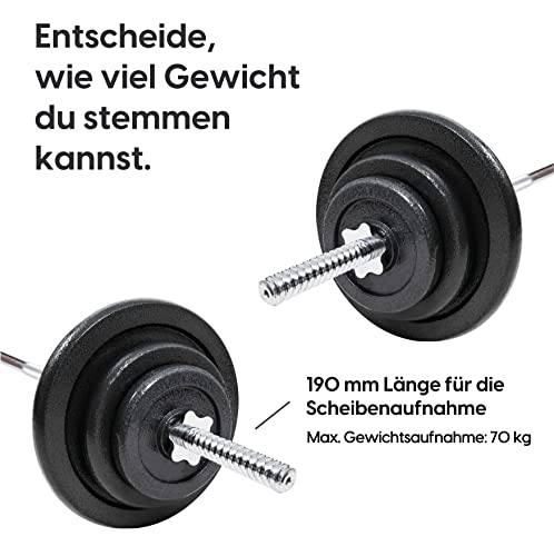 wuuhoo® barra de pesas Henry - 180cm / 150 cm / 120 cm barra de pesas 25mm, barra de acero cromado con cierre de estrella - equipo de fitness para el hogar, capacidad 70 kg - 90 kg 120 cm