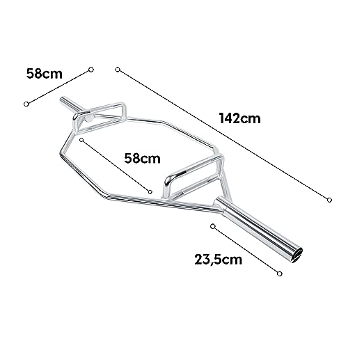 wuuhoo® Barra Hexagonal Armin - Barra de Trampa de 142cm hasta 300KG, cojinete de Deslizamiento de Montaje de Disco olímpico de 50mm, Acero Cromado, Barra Hexagonal moleteada de 35mm