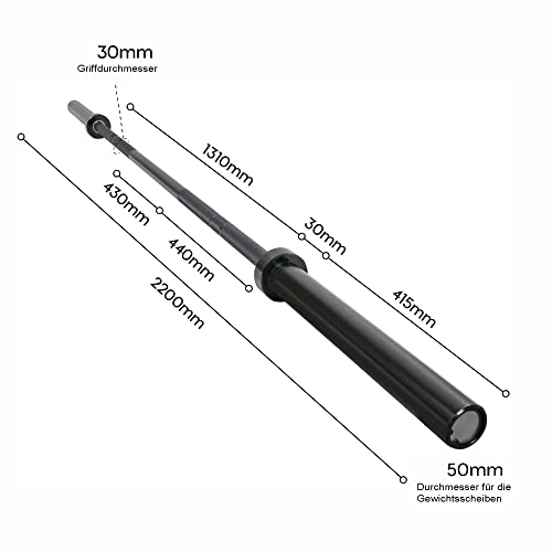 wuuhoo® Barra olímpica y Platos de Pesas en el Set Jordan - 120kg, 220cm Barra Incl. 100 KG Pesos de Goma con núcleo de Acero y Asas - Diseño 1 sin Soporte