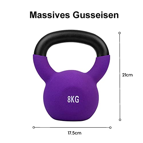 wuuhoo® Pesa Rusa Dwayne Kettlebell 2kg - 28kg de Hierro Fundido Macizo con Revestimiento de Neopreno, mancuerna oscilante para Entrenamiento de Fuerza, Pesas con códigos de Colores -