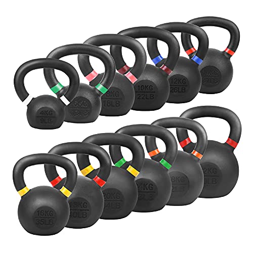 wuuhoo® Pesa Rusa Rocky Kettlebell 4kg - 28kg de Hierro Fundido Macizo con Recubrimiento de Polvo, Peso de Hierro Fundido, mancuerna de balanceo para su Entrenamiento de Fuerza -