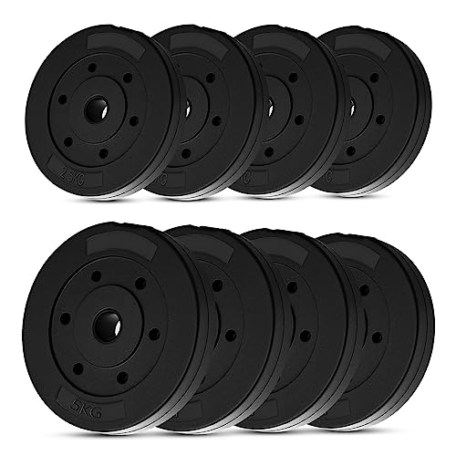 wuuhoo® Placas de Peso de Cemento Mike 30mm, Juego 20kg - 30kg, Revestido en Negro, 1,25, 2,5, 5, 10 kg, Placas de Peso de plástico para Pesas, Fitness en casa - Set 2-30kg