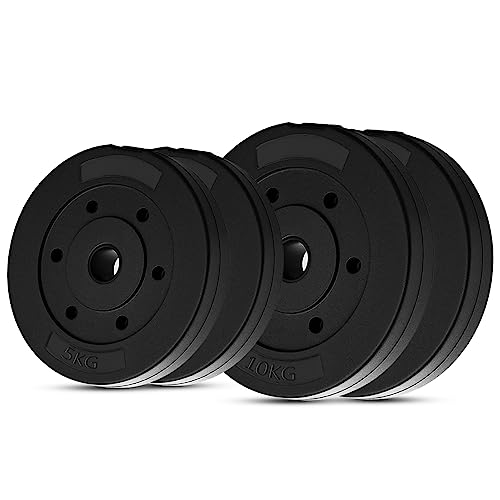 wuuhoo® Placas de Peso de Cemento Mike 30mm, Juego 20kg - 30kg, Revestido en Negro, 1,25, 2,5, 5, 10 kg, Placas de Peso de plástico para Pesas, Fitness en casa - Set 3-30kg