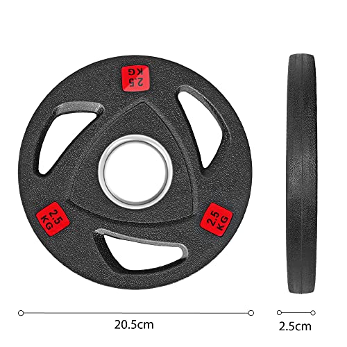 wuuhoo® platos de pesas olímpicas Ray 50mm - juego de 2 pesas, plato de pesas engomado con núcleo de acero y asas, revestido en negro - equipo de fitness para el hogar