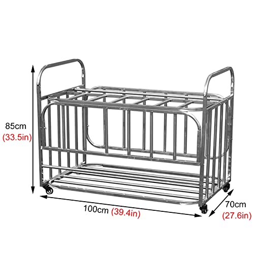 Wwtt Estante Pelota Carro Carro del Estante del Almacenamiento del Equipo de Deportes del Acero Inoxidable, Jaula Organizadora Escolar con Ruedas y Asa, Tolva de Almacenamiento de Material Deportivo