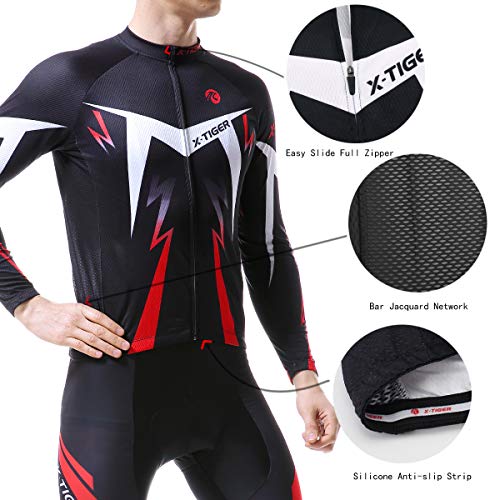 X-TIGER Ropa de Ciclismo de Invierno para Hombre con Pantalón Acolchado de Gel 5D Y Culotte con Tirantes + Conjunto de Camiseta de Ciclismo