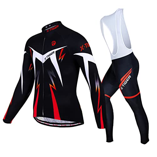 X-TIGER Ropa de Ciclismo de Invierno para Hombre con Pantalón Acolchado de Gel 5D Y Culotte con Tirantes + Conjunto de Camiseta de Ciclismo