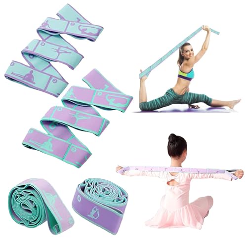 XoeLLe 2 Piezas Bandas de Fitness, Bandas Elasticas Fitness, Banda de Estiramiento de Yoga con 8 Bucles Cinturón Bandas Elásticas de Resistencia Banda de Ejercicio para Yoga, Fitness, Pilates