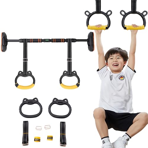 XUBX Anillos de Gimnasia para Barras de niños, Anillos de Fitness Profesionales, Anillos Colgantes de Ejercicio, Anillo De Tracción para Entrenamiento Físico Utilizado con Barra Horizontal Interior